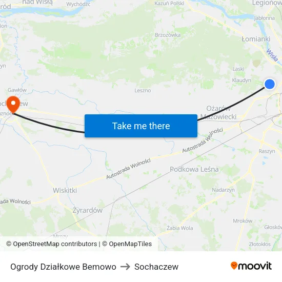 Ogrody Działkowe Bemowo to Sochaczew map