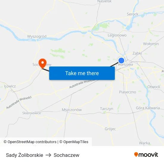 Sady Żoliborskie to Sochaczew map