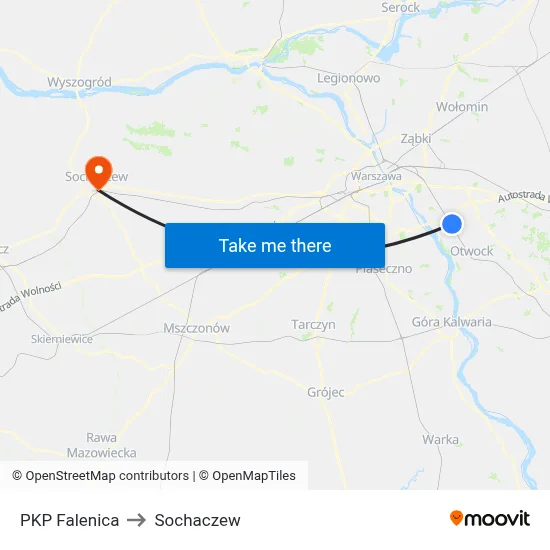 PKP Falenica to Sochaczew map