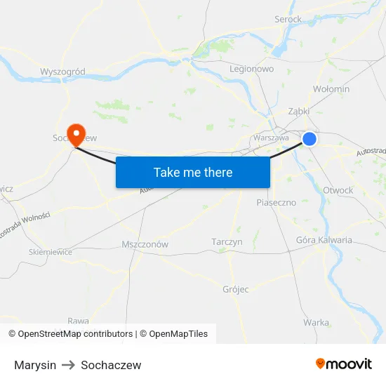 Marysin to Sochaczew map