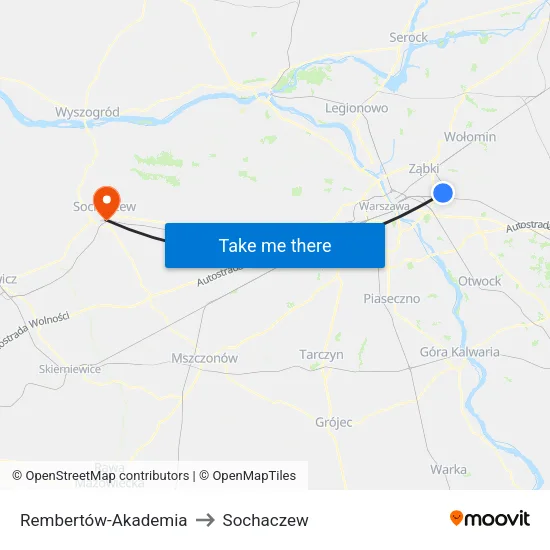 Rembertów - Akademia to Sochaczew map