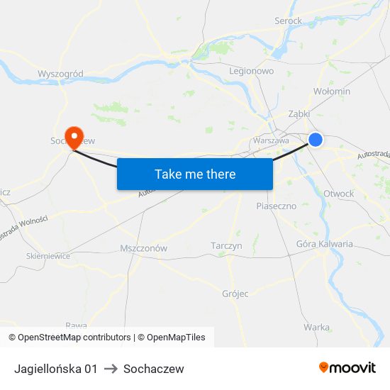 Jagiellońska 01 to Sochaczew map