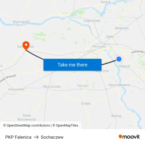 PKP Falenica to Sochaczew map