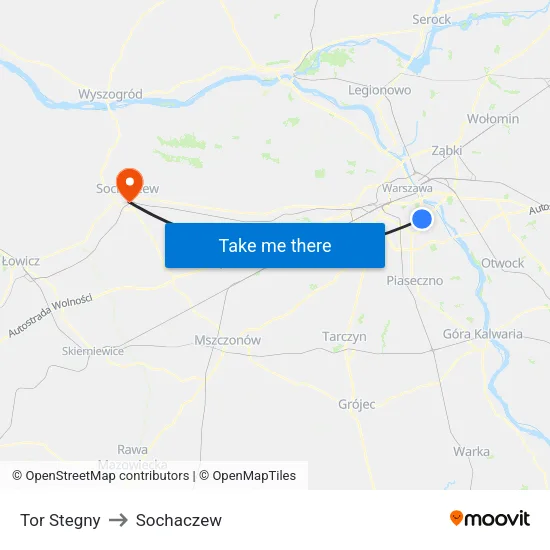 Tor Stegny to Sochaczew map