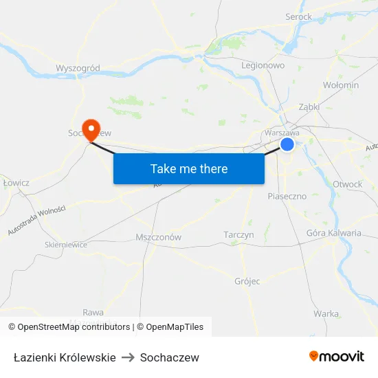 Łazienki Królewskie to Sochaczew map