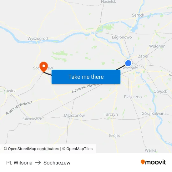 Pl. Wilsona to Sochaczew map