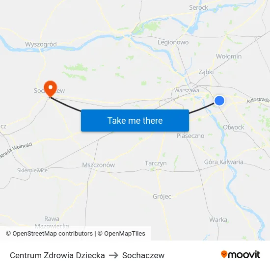 Centrum Zdrowia Dziecka to Sochaczew map