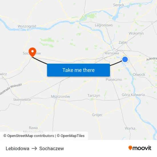 Lebiodowa to Sochaczew map