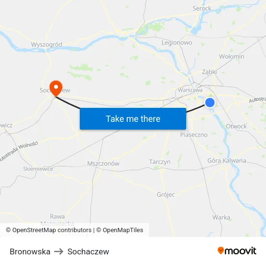 Bronowska to Sochaczew map
