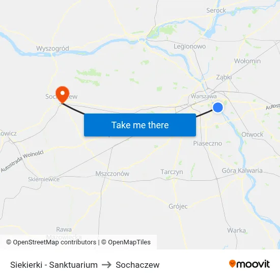 Siekierki - Sanktuarium to Sochaczew map