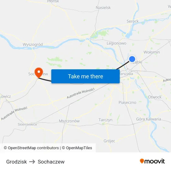 Grodzisk to Sochaczew map