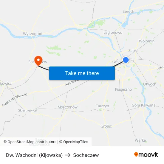 Dw. Wschodni (Kijowska) to Sochaczew map
