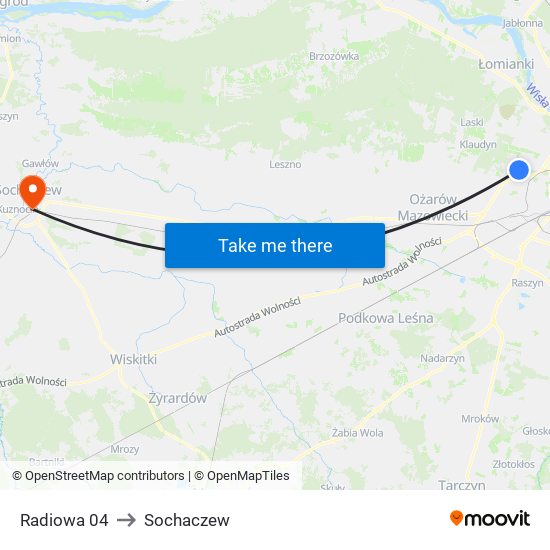 Radiowa to Sochaczew map