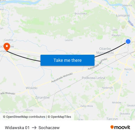 Widawska 01 to Sochaczew map