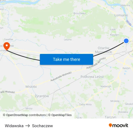 Widawska to Sochaczew map
