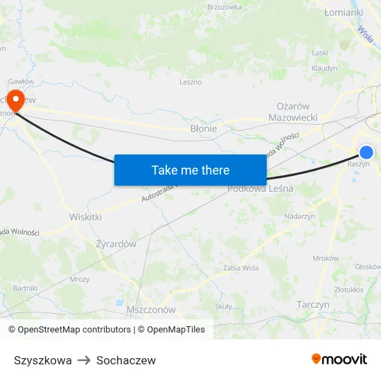 Szyszkowa to Sochaczew map