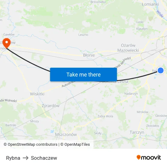 Rybna to Sochaczew map