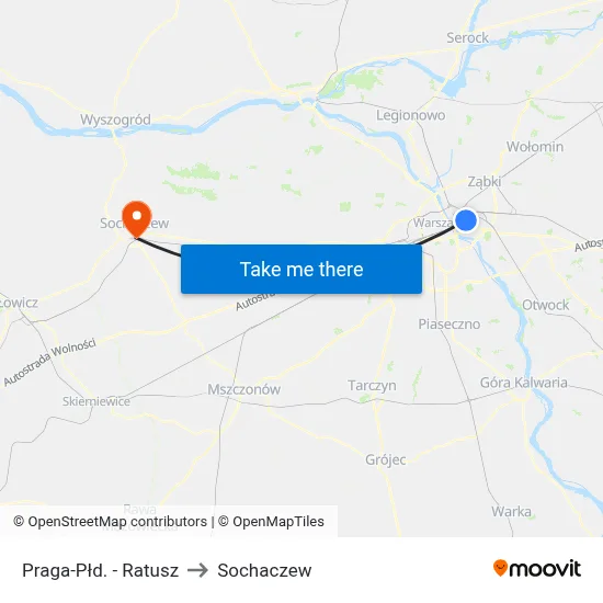 Praga-Płd. - Ratusz to Sochaczew map