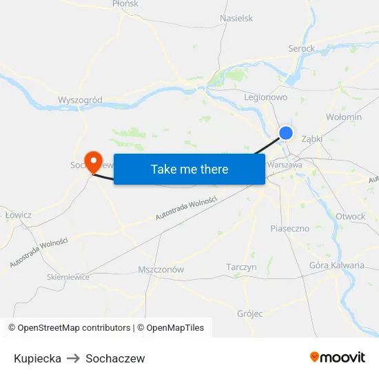 Kupiecka to Sochaczew map