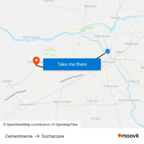 Cementownia to Sochaczew map