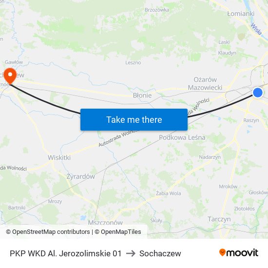 PKP WKD Al. Jerozolimskie to Sochaczew map