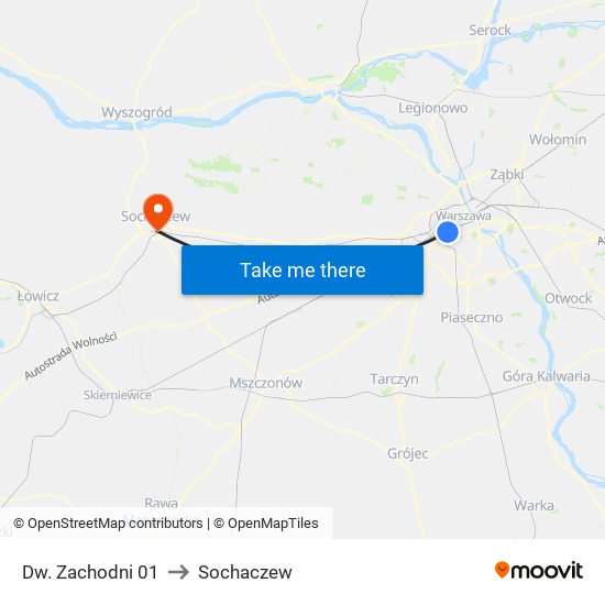 Dw. Zachodni 01 to Sochaczew map