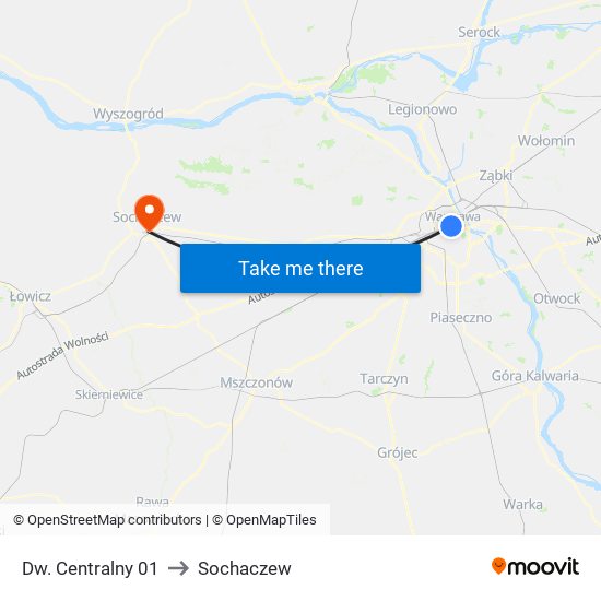 Dw. Centralny 01 to Sochaczew map