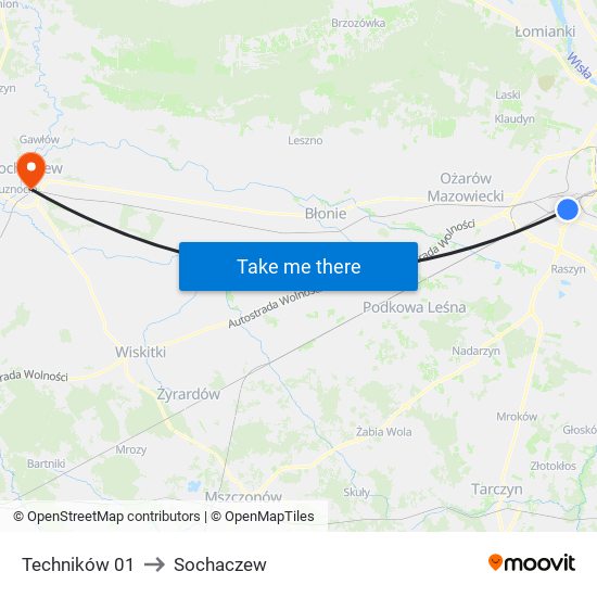 Techników to Sochaczew map