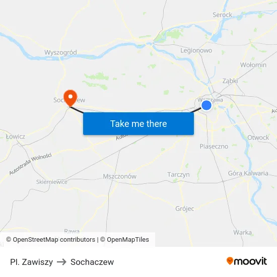Pl. Zawiszy to Sochaczew map