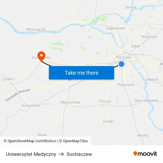 Uniwersytet Medyczny to Sochaczew map