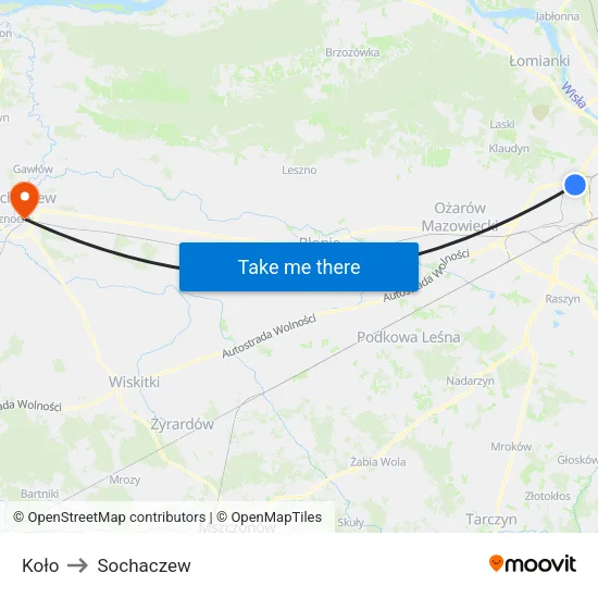 Koło to Sochaczew map