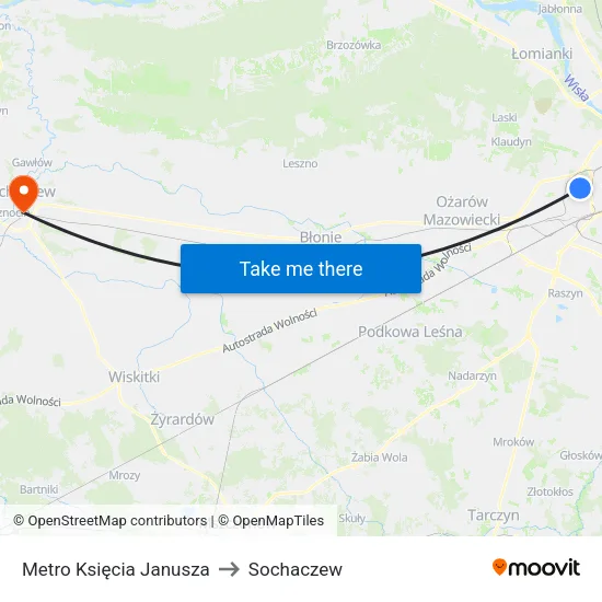 Metro Księcia Janusza to Sochaczew map
