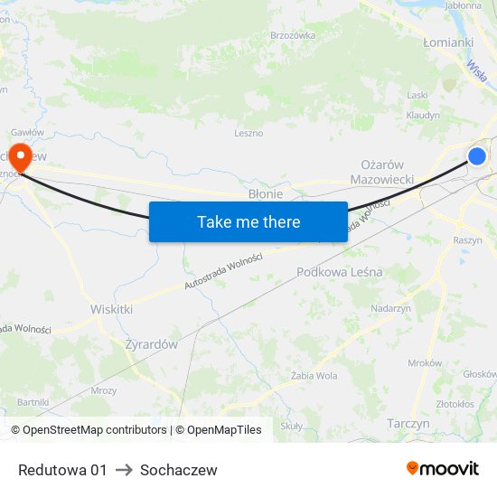 Redutowa 01 to Sochaczew map