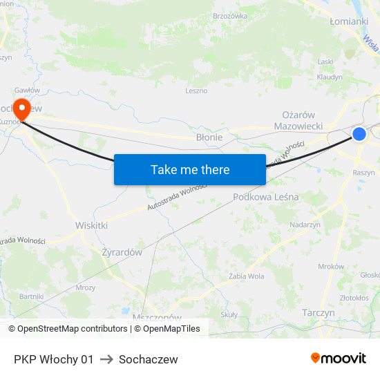 PKP Włochy to Sochaczew map