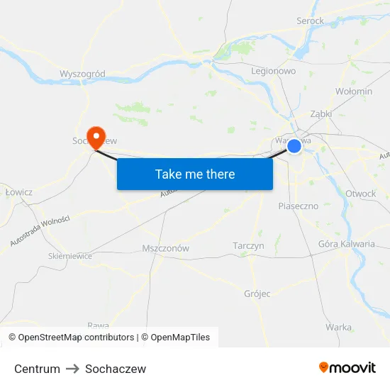 Centrum to Sochaczew map