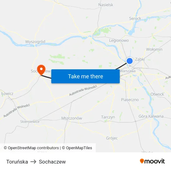 Toruńska to Sochaczew map