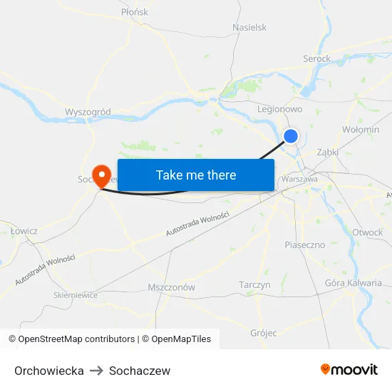 Orchowiecka to Sochaczew map