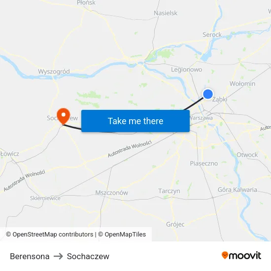 Berensona to Sochaczew map