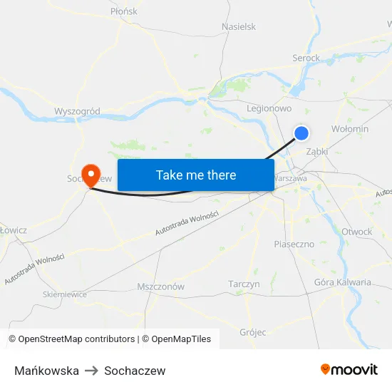 Mańkowska to Sochaczew map