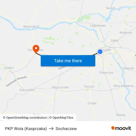 PKP Wola (Kasprzaka) to Sochaczew map