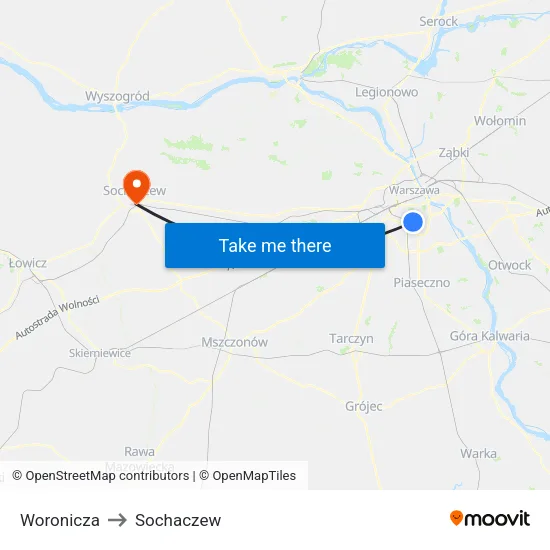 Woronicza to Sochaczew map