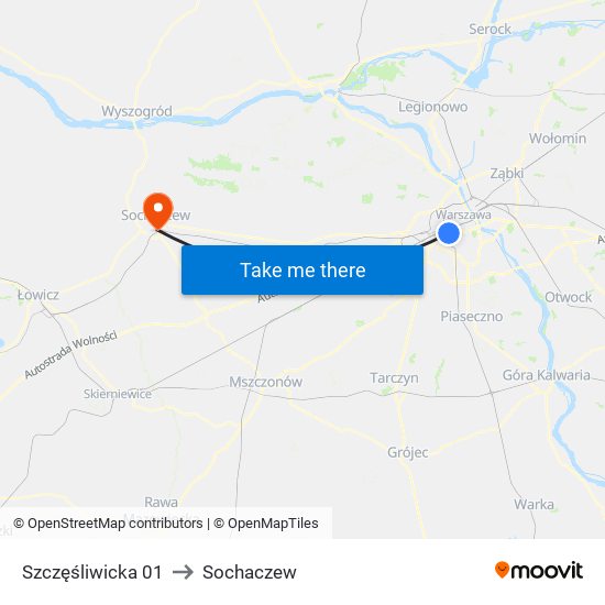 Szczęśliwicka 01 to Sochaczew map