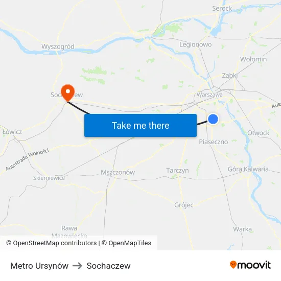 Metro Ursynów to Sochaczew map