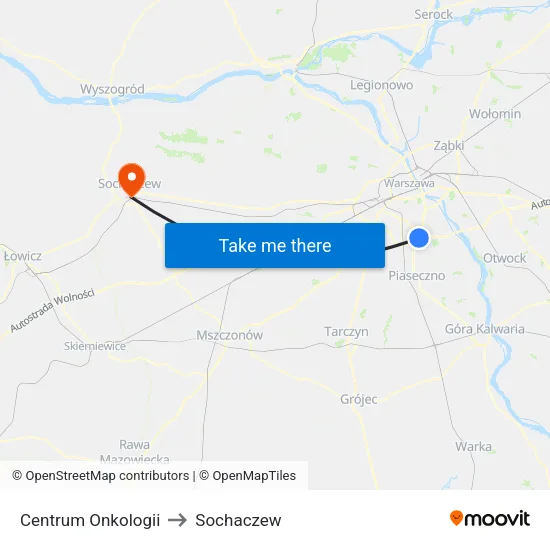 Centrum Onkologii to Sochaczew map