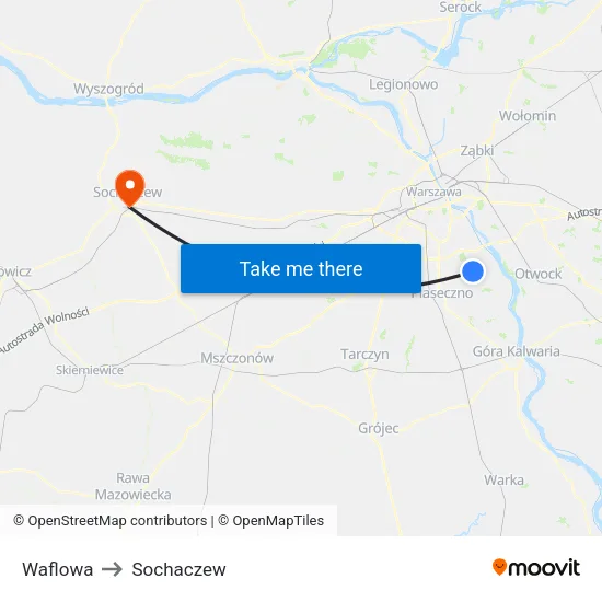 Waflowa to Sochaczew map