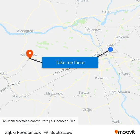 Ząbki Powstańców to Sochaczew map