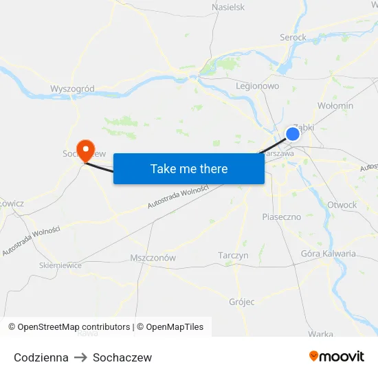 Codzienna to Sochaczew map