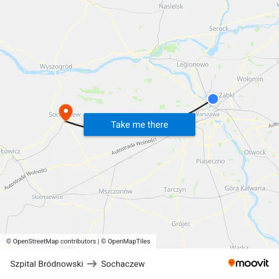 Szpital Bródnowski to Sochaczew map