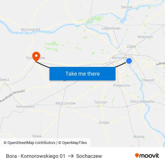 Bora - Komorowskiego 01 to Sochaczew map