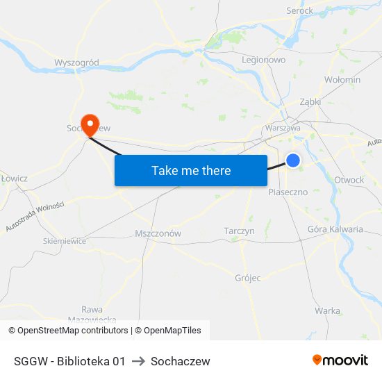 SGGW - Biblioteka 01 to Sochaczew map